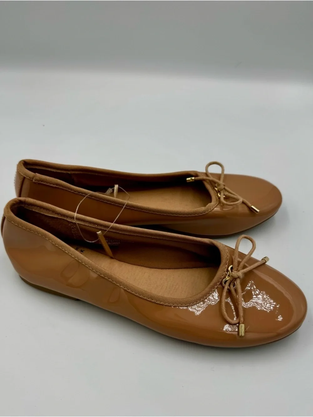 Madden NYC Tan Patent Ballet Flats Baby Bow Size 6